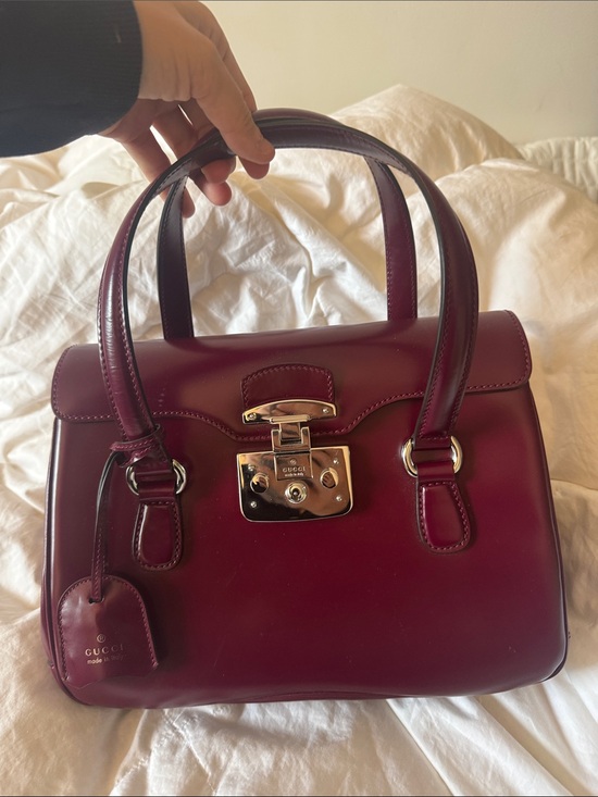 Gucci Handbags - Gucci Burgundy Leather Top-Handle Satchel with Gold Hardware
